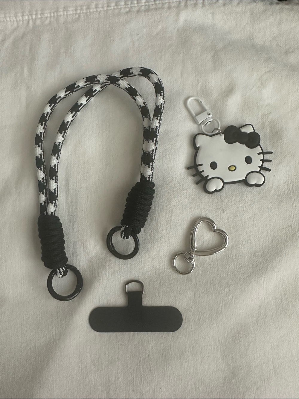 Hello Kitty Black & White Cord Lanyard with Character Keychain